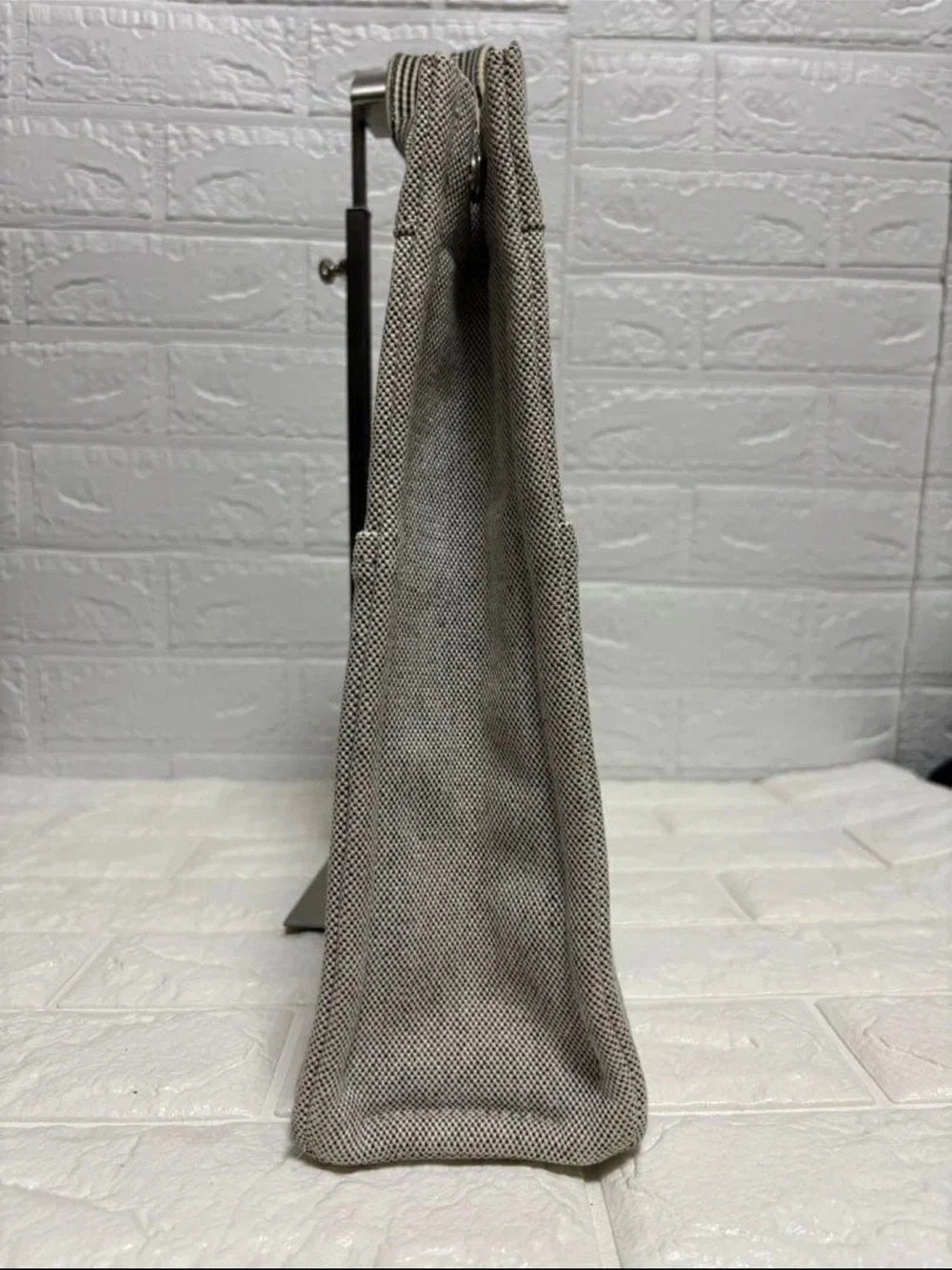 Hermes Natural Canvas Tote with Black Striped Handles